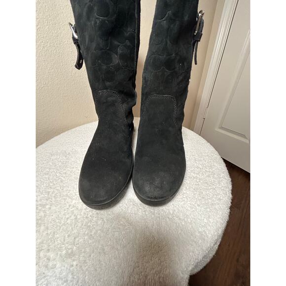 Coach Tulip Signature Logo Leather Suede Slip On Boots - Picture 9 of 12